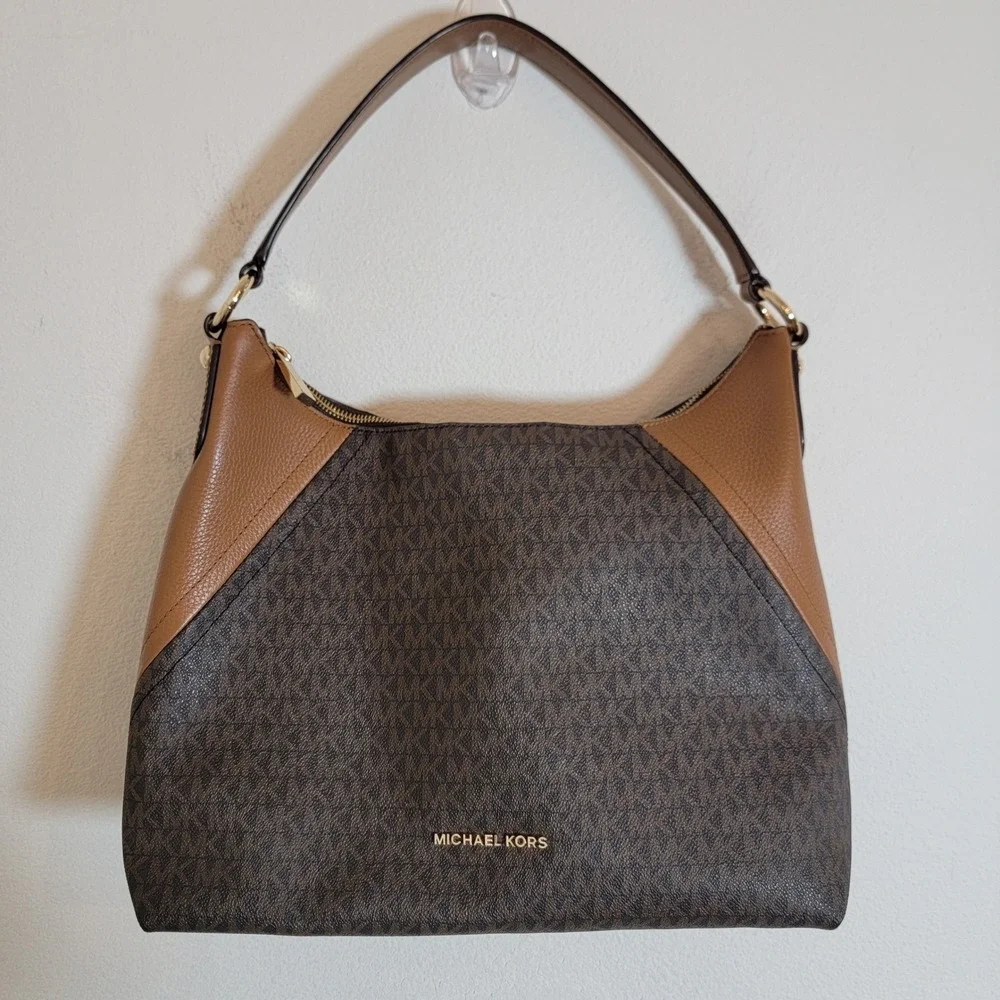 Michael Kors‎ Aria Large Brown Monogram Logo Large Hobo Shoulder Bag Leather